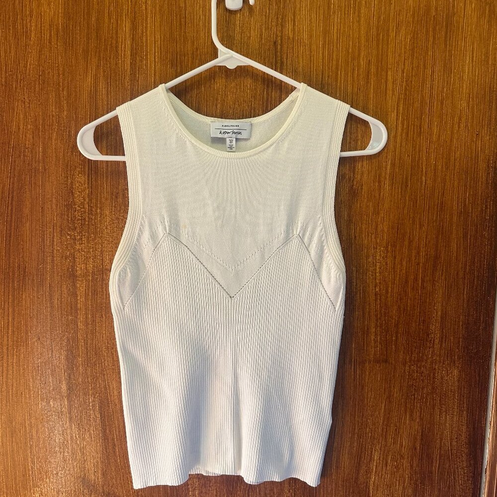 & Other Stories White Ribbed Sweetheart Detail Sleeveless Top